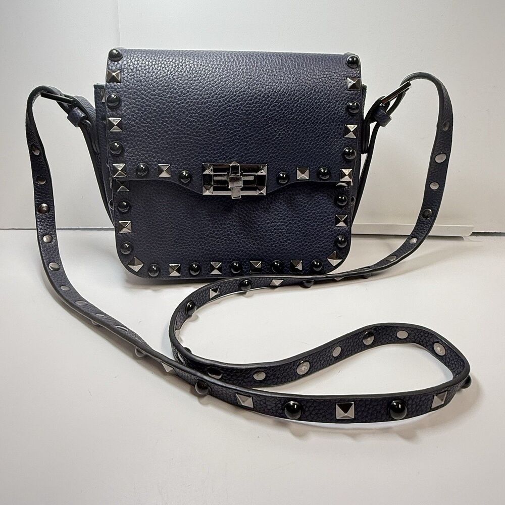 Studded Navy Faux Leather Crossbody Bag